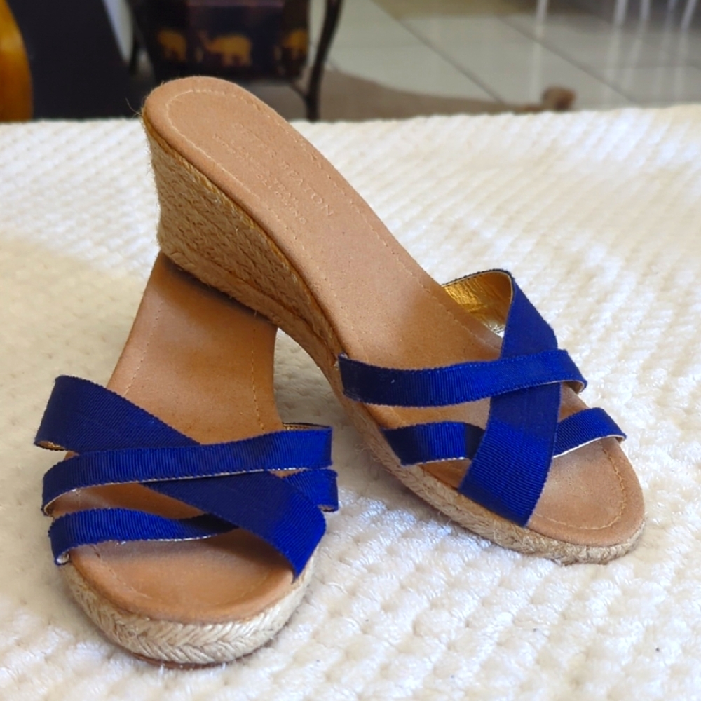 PETER BEATON Women's Blue Wedge Sandals SIZE 7 1/2